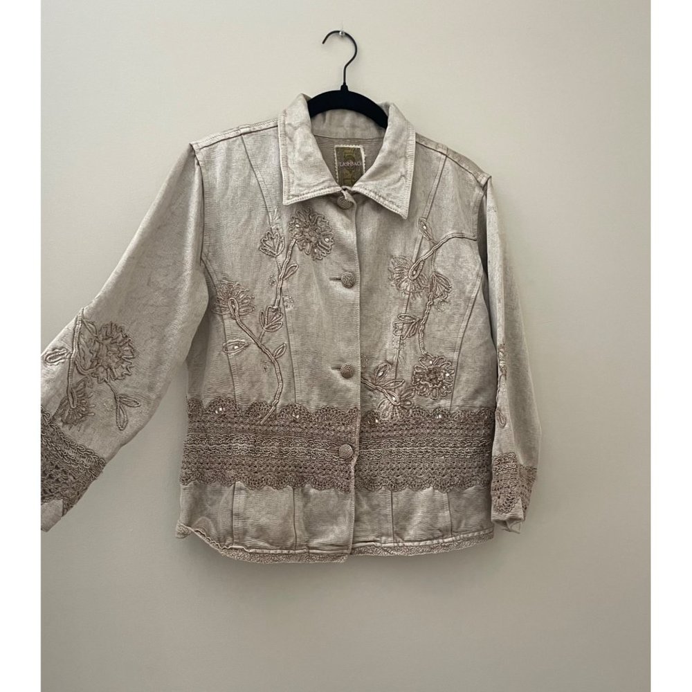 Flashback Vintage Embroidered gold button-down collared jacket Large metallic